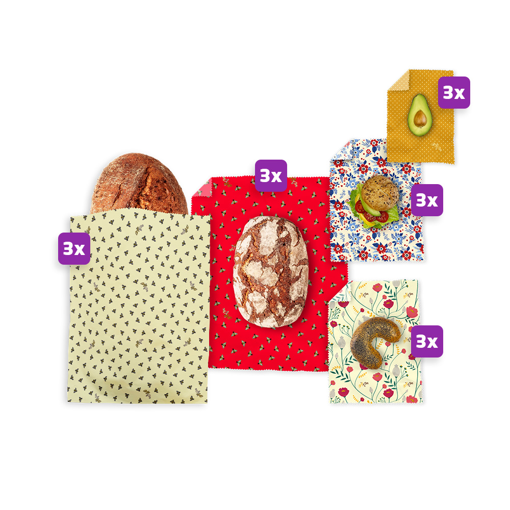 Družinski paket | 3 x XL vrečke s čebeljim voskom + 3 x obloge s čebeljim voskom v več paketih