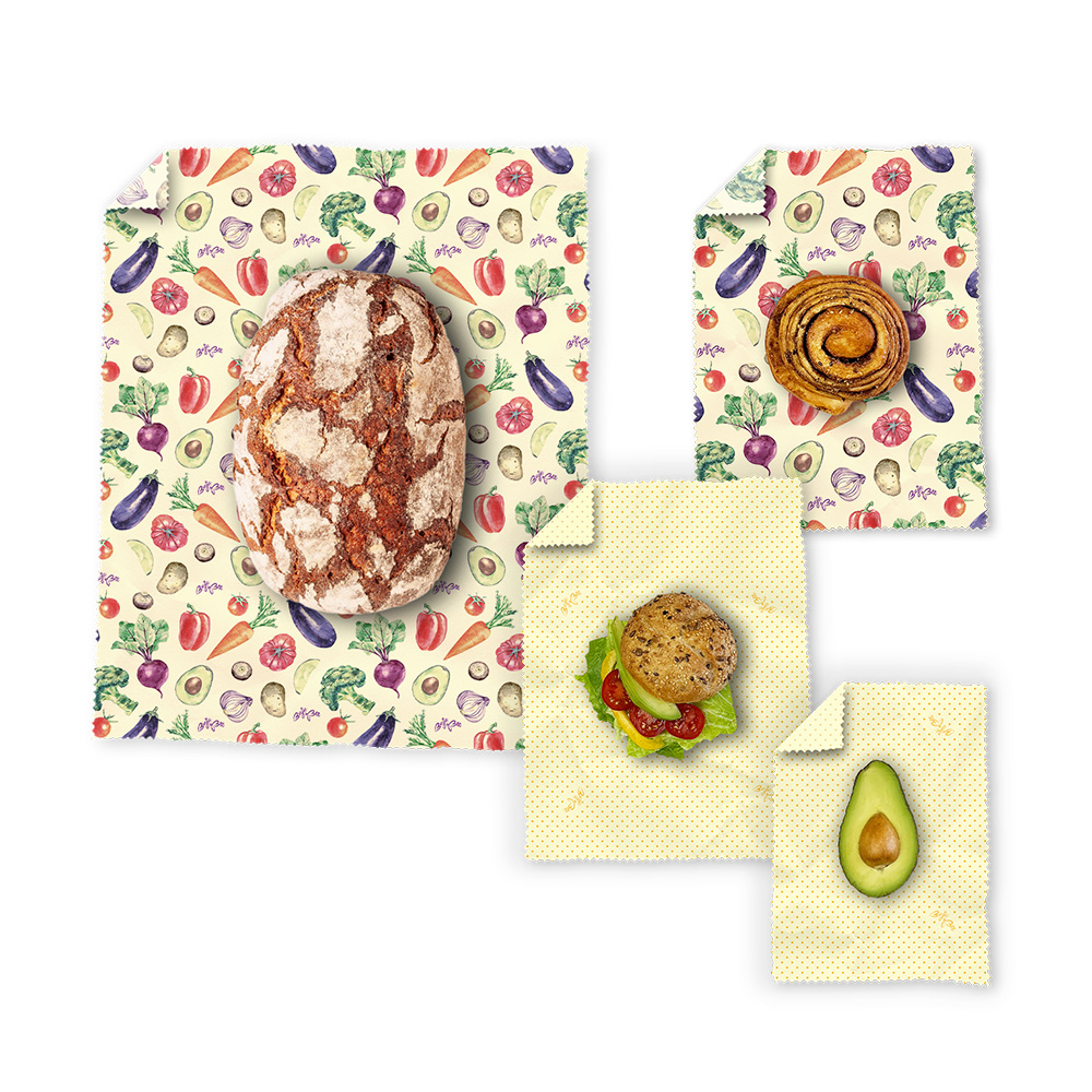 Obloge iz čebeljega voska - Multipack XL/M/M/S - Veggie & Orange Dots