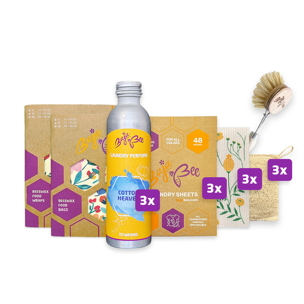 Home Eco Set Premium | Vrečka iz čebeljega voska + Obloge iz čebeljega voska + 3 x Parfum za pranje + 3 x Pralni listi + Gospodinjski pomočniki