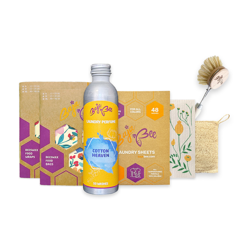 Home Eco Set | Vrečka iz čebeljega voska + Obloge iz čebeljega voska + Parfum za pranje + Pralni listi + Gospodinjski pomočniki