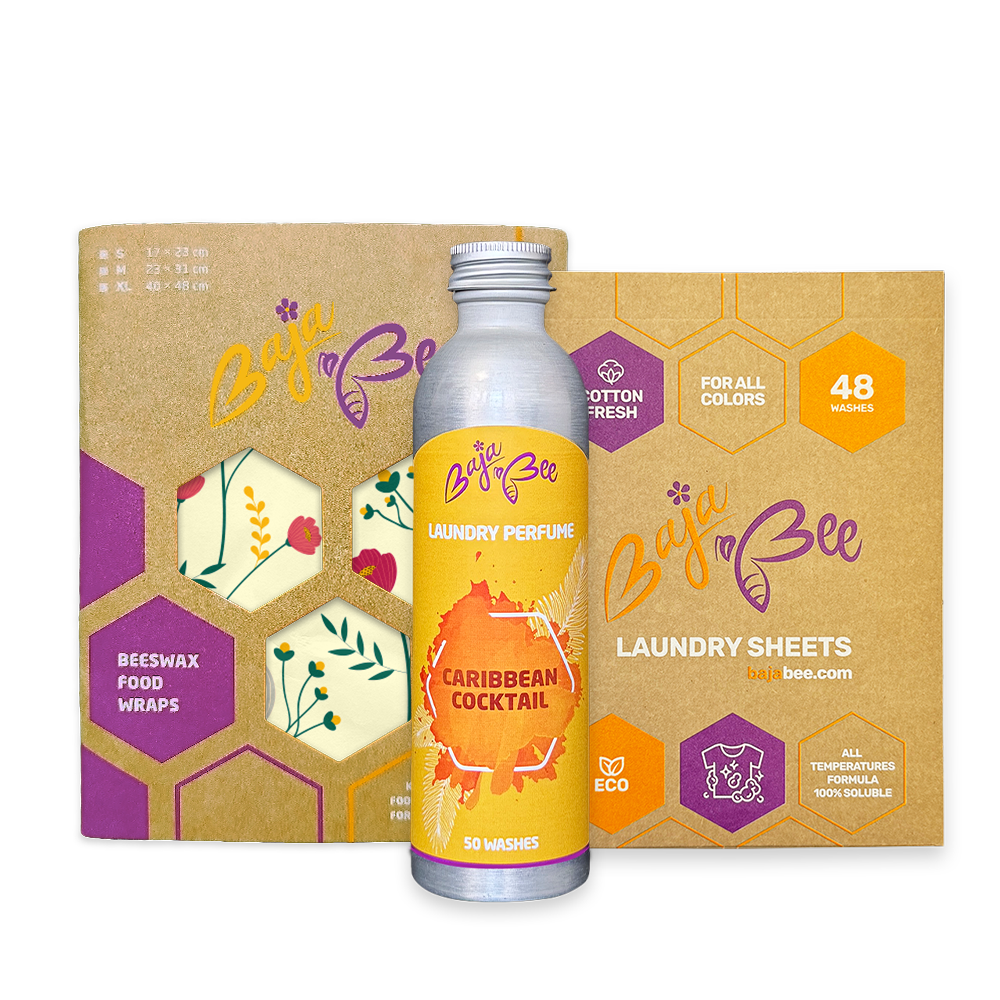 BajaBee Eco Set | Obloge iz čebeljega voska + Trakovi za pranje perila + Parfum za pranje