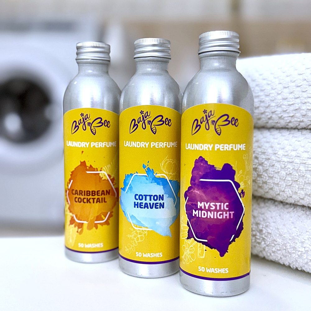 BajaBee Eco Set | Vrečka iz čebeljega voska + Trakovi za pranje perila + Parfum za pranje